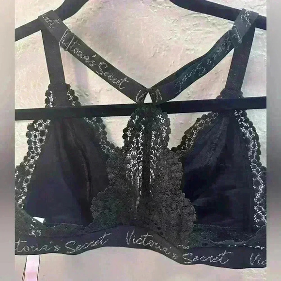 Victoria's Secret Black Lace Bralette with Gold Script. Front Closure. Size S - Picture 2 of 4